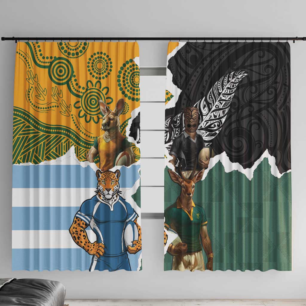 Rugby 2025 Championship Window Curtain Southern Hemisphere Countries Mascots - Polynesian Pride