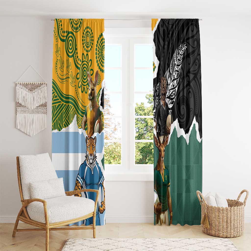 Rugby 2025 Championship Window Curtain Southern Hemisphere Countries Mascots - Polynesian Pride