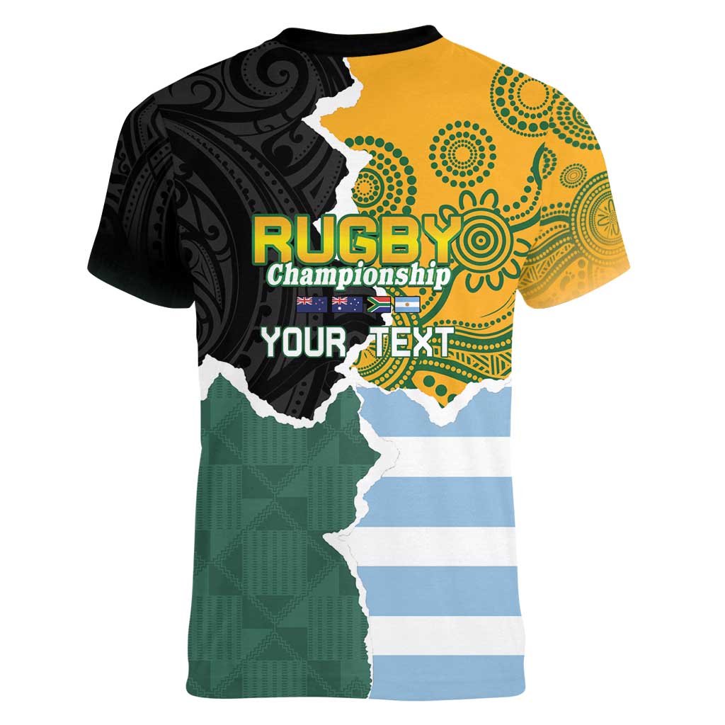 Personalised Rugby 2025 Championship Women V-Neck T-Shirt Southern Hemisphere Countries Mascots LT14 - Polynesian Pride