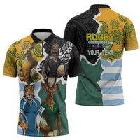 Personalised Rugby 2025 Championship Zipper Polo Shirt Southern Hemisphere Countries Mascots - Polynesian Pride
