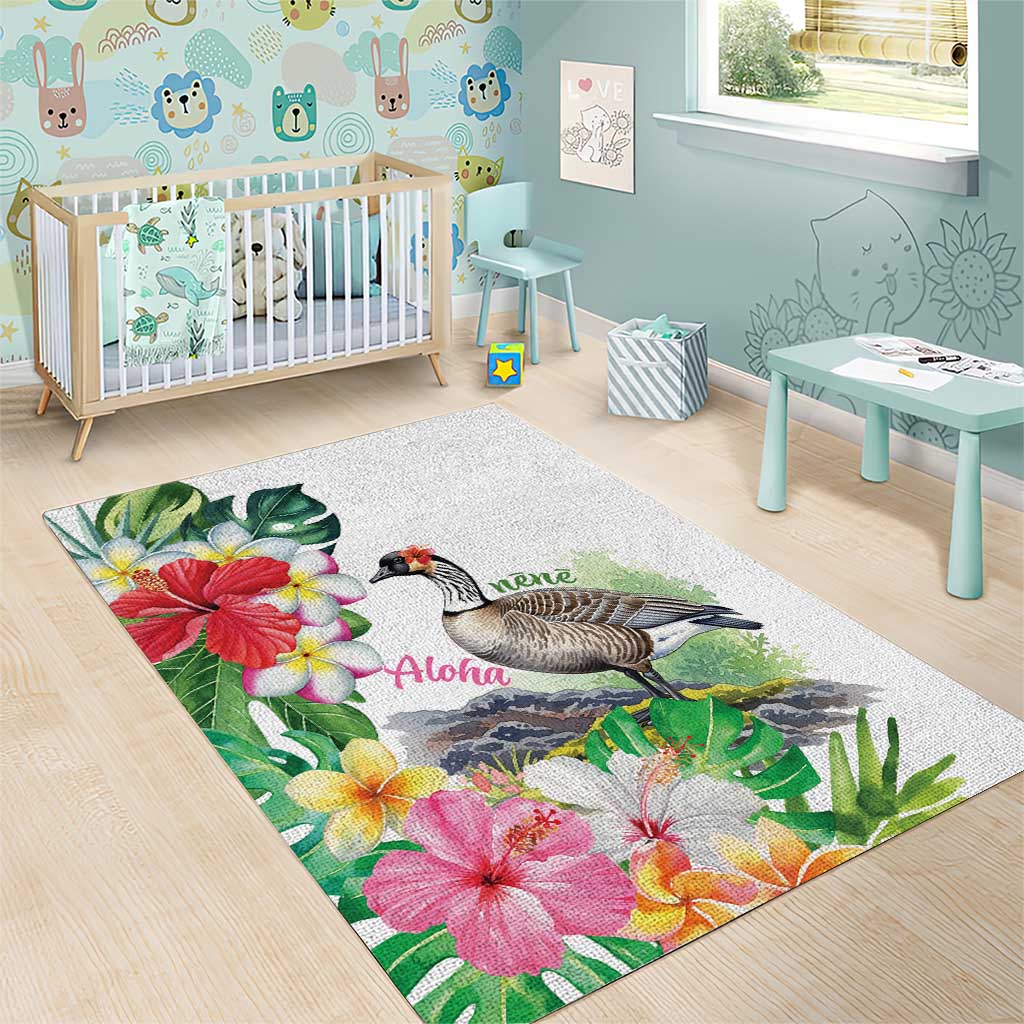 Aloha Hawaii Nene Goose Area Rug Tropical Flowers Watercolor Stylized - Polynesian Pride