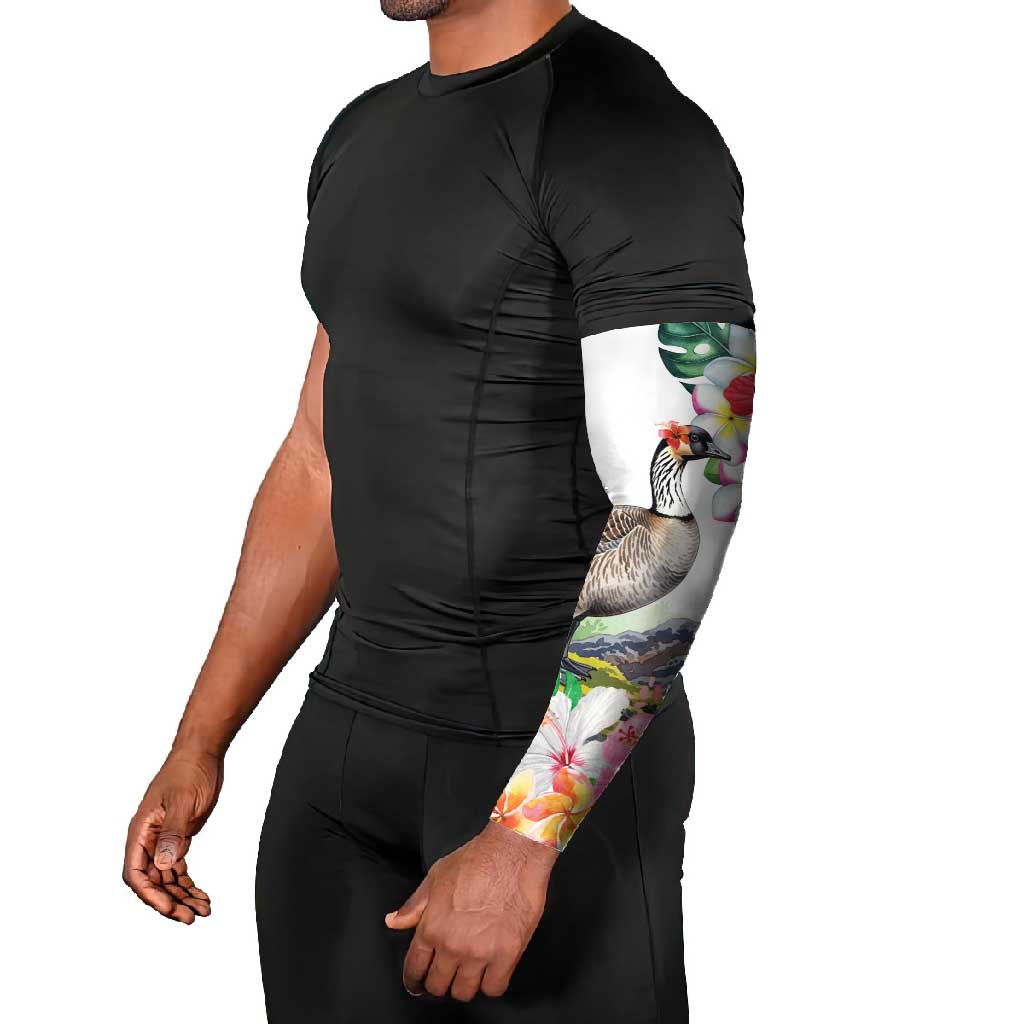 Aloha Hawaii Nene Goose Arm Sleeves Tropical Flowers Watercolor Stylized - Polynesian Pride
