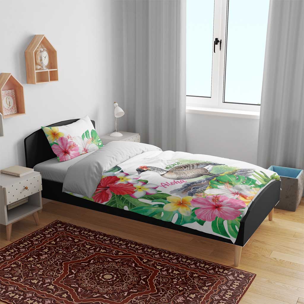 Aloha Hawaii Nene Goose Bedding Set Tropical Flowers Watercolor Stylized - Polynesian Pride