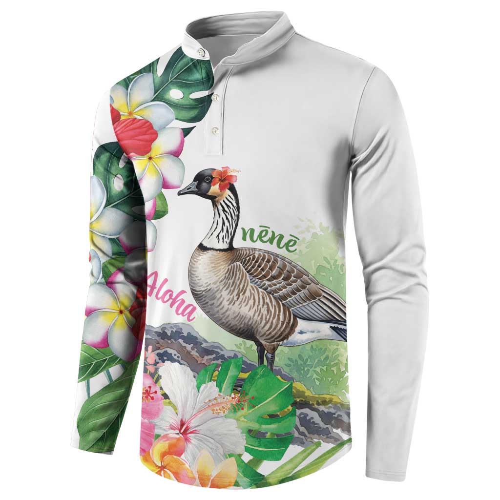 Aloha Hawaii Nene Goose Button Sweatshirt Tropical Flowers Watercolor Stylized - Polynesian Pride