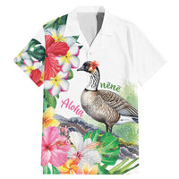 Aloha Hawaii Nene Goose Family Matching Mermaid Dress and Hawaiian Shirt Tropical Flowers Watercolor Stylized LT14 Dad's Shirt - Short Sleeve White - Polynesian Pride