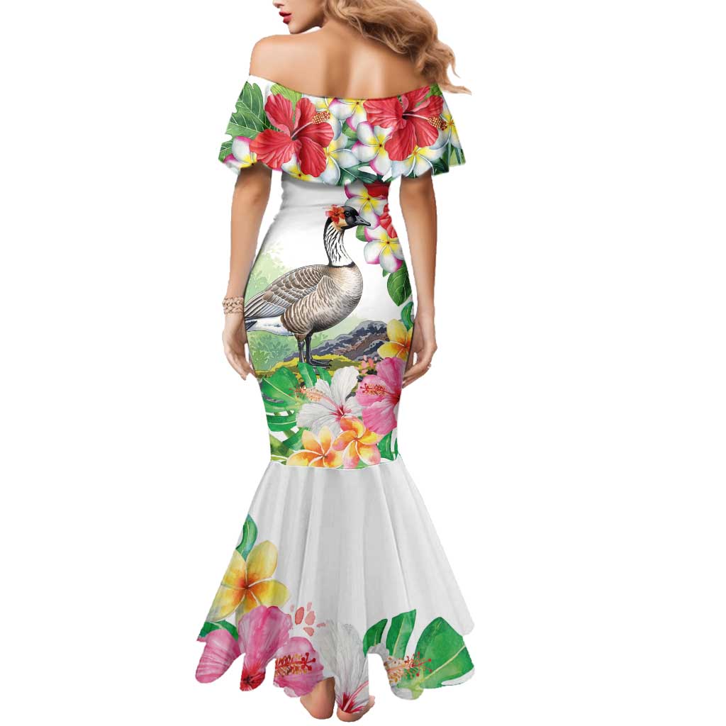 Aloha Hawaii Nene Goose Family Matching Mermaid Dress and Hawaiian Shirt Tropical Flowers Watercolor Stylized LT14 - Polynesian Pride