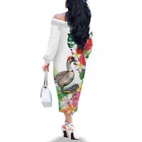 Aloha Hawaii Nene Goose Family Matching Off The Shoulder Long Sleeve Dress and Hawaiian Shirt Tropical Flowers Watercolor Stylized LT14 - Polynesian Pride