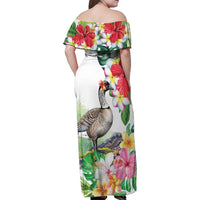 Aloha Hawaii Nene Goose Family Matching Off Shoulder Maxi Dress and Hawaiian Shirt Tropical Flowers Watercolor Stylized LT14 - Polynesian Pride