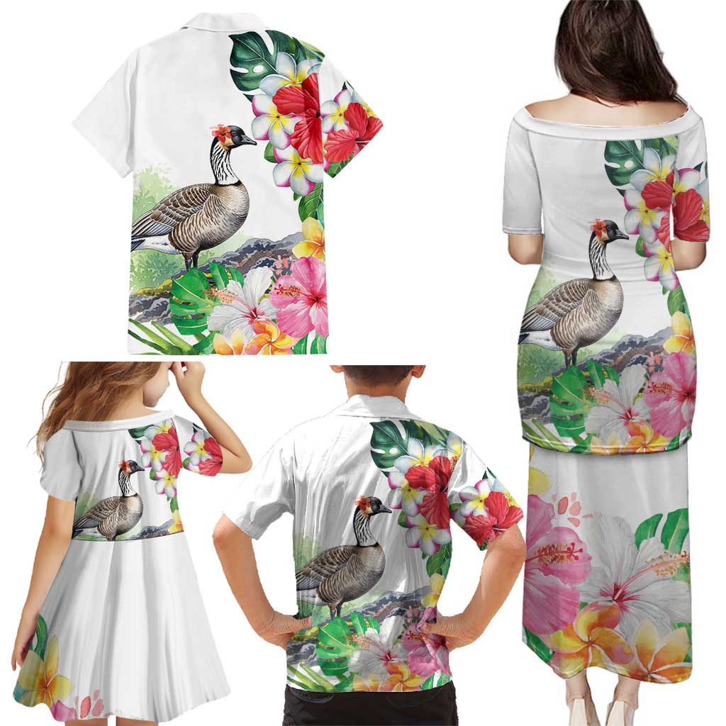 Aloha Hawaii Nene Goose Family Matching Puletasi and Hawaiian Shirt Tropical Flowers Watercolor Stylized LT14 - Polynesian Pride