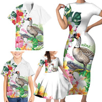 Aloha Hawaii Nene Goose Family Matching Short Sleeve Bodycon Dress and Hawaiian Shirt Tropical Flowers Watercolor Stylized LT14 - Polynesian Pride