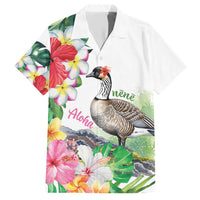 Aloha Hawaii Nene Goose Family Matching Short Sleeve Bodycon Dress and Hawaiian Shirt Tropical Flowers Watercolor Stylized LT14 Dad's Shirt - Short Sleeve White - Polynesian Pride