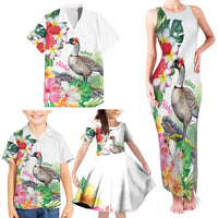 Aloha Hawaii Nene Goose Family Matching Tank Maxi Dress and Hawaiian Shirt Tropical Flowers Watercolor Stylized LT14 - Polynesian Pride
