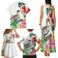 Aloha Hawaii Nene Goose Family Matching Tank Maxi Dress and Hawaiian Shirt Tropical Flowers Watercolor Stylized LT14 - Polynesian Pride