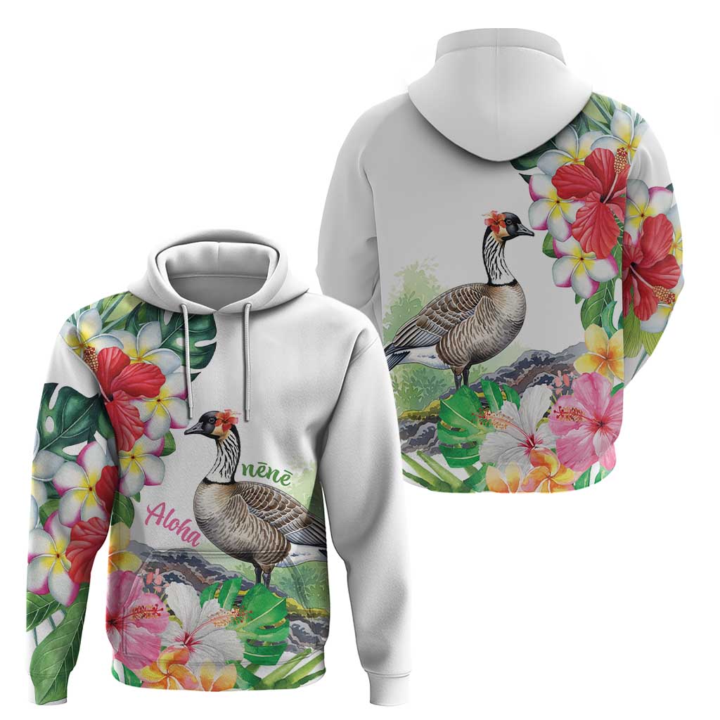 Aloha Hawaii Nene Goose Hoodie Tropical Flowers Watercolor Stylized - Polynesian Pride