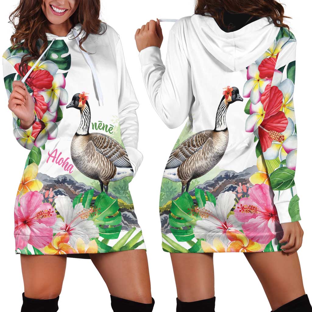 Aloha Hawaii Nene Goose Hoodie Dress Tropical Flowers Watercolor Stylized LT14 - Polynesian Pride