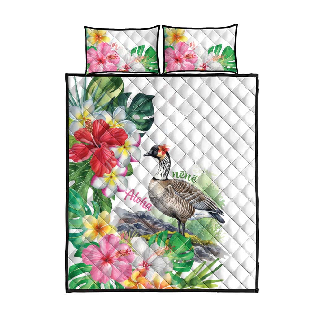 Aloha Hawaii Nene Goose Quilt Bed Set Tropical Flowers Watercolor Stylized - Polynesian Pride