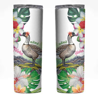 Aloha Hawaii Nene Goose Skinny Tumbler Tropical Flowers Watercolor Stylized LT14 White - Polynesian Pride