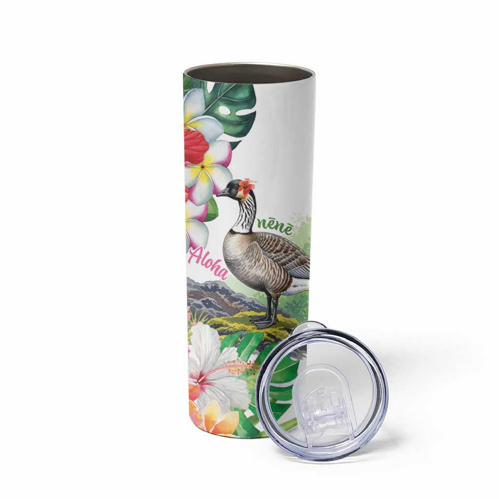 Aloha Hawaii Nene Goose Skinny Tumbler Tropical Flowers Watercolor Stylized LT14 - Polynesian Pride