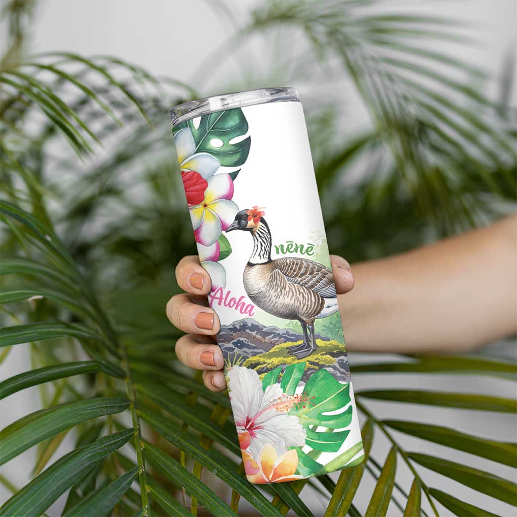 Aloha Hawaii Nene Goose Skinny Tumbler Tropical Flowers Watercolor Stylized LT14 - Polynesian Pride