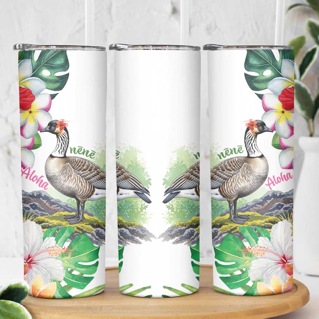 Aloha Hawaii Nene Goose Skinny Tumbler Tropical Flowers Watercolor Stylized LT14 - Polynesian Pride