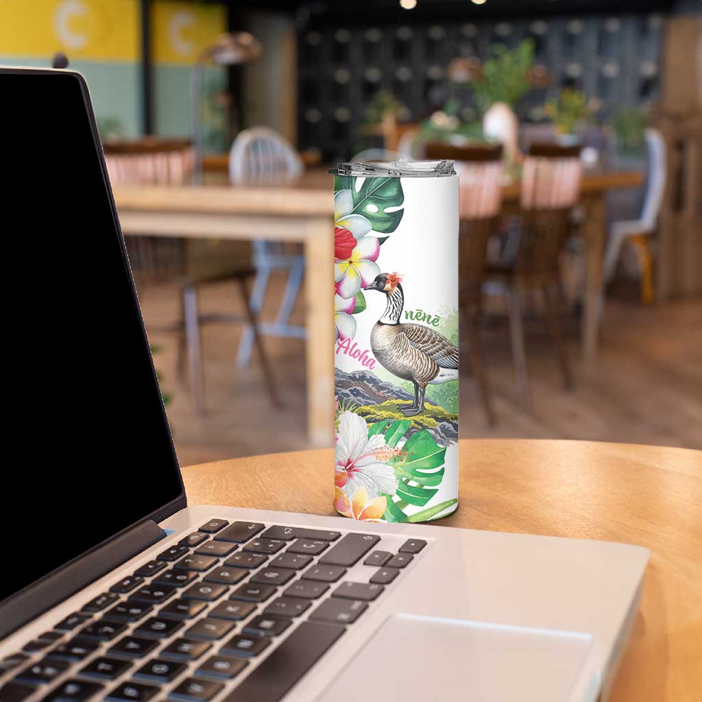 Aloha Hawaii Nene Goose Skinny Tumbler Tropical Flowers Watercolor Stylized LT14 - Polynesian Pride