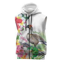 Aloha Hawaii Nene Goose Sleeveless Zip Hoodie Tropical Flowers Watercolor Stylized LT14