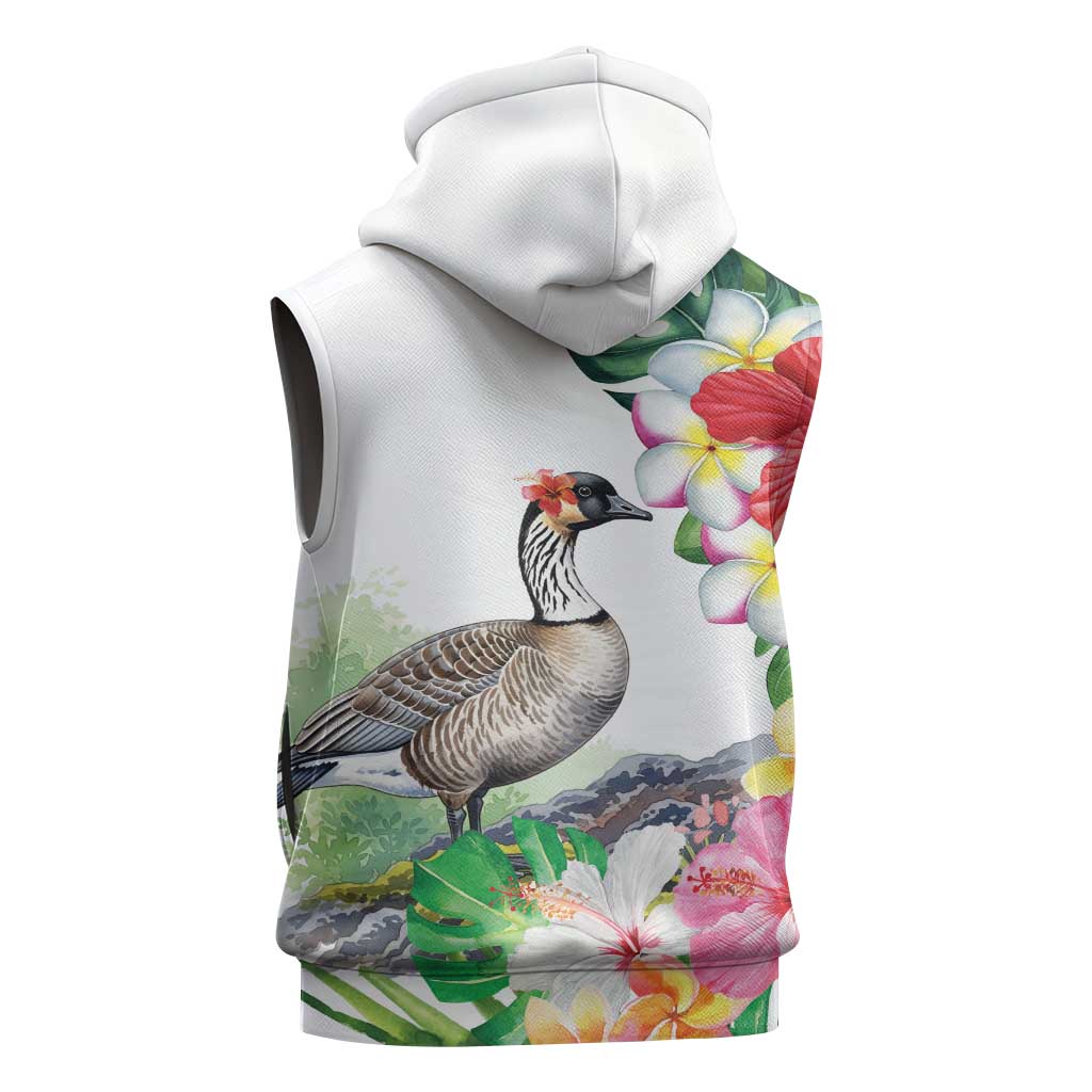 Aloha Hawaii Nene Goose Sleeveless Zip Hoodie Tropical Flowers Watercolor Stylized LT14