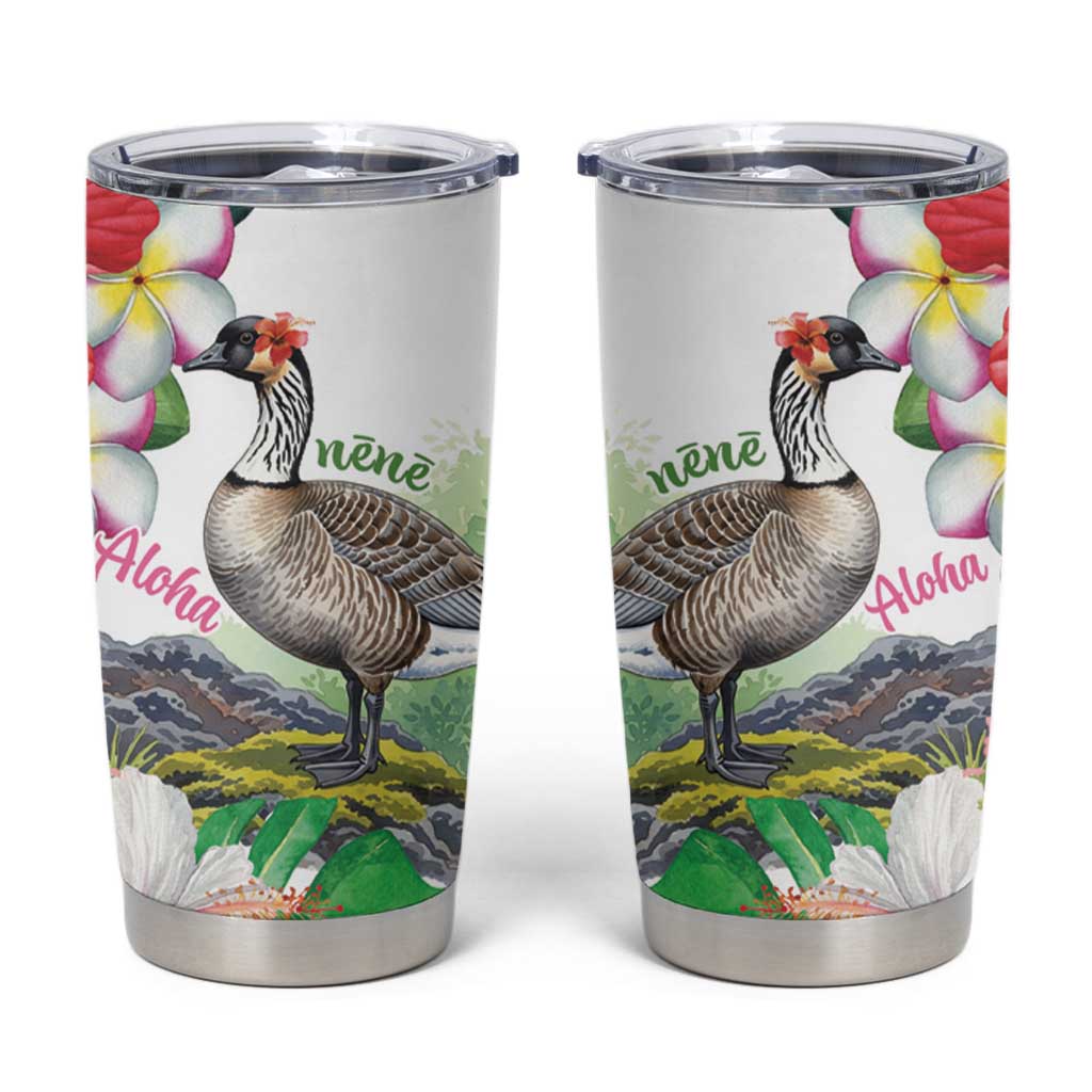 Aloha Hawaii Nene Goose Tumbler Cup Tropical Flowers Watercolor Stylized - Polynesian Pride