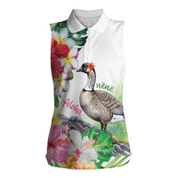 Aloha Hawaii Nene Goose Women Sleeveless Polo Shirt Tropical Flowers Watercolor Stylized LT14 Female White - Polynesian Pride