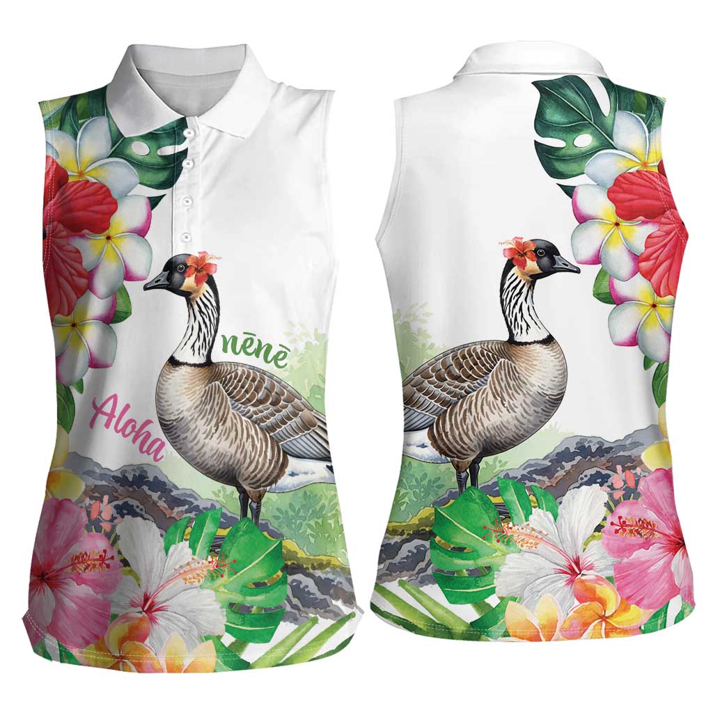 Aloha Hawaii Nene Goose Women Sleeveless Polo Shirt Tropical Flowers Watercolor Stylized LT14 - Polynesian Pride
