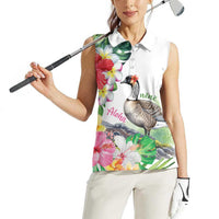 Aloha Hawaii Nene Goose Women Sleeveless Polo Shirt Tropical Flowers Watercolor Stylized LT14 - Polynesian Pride