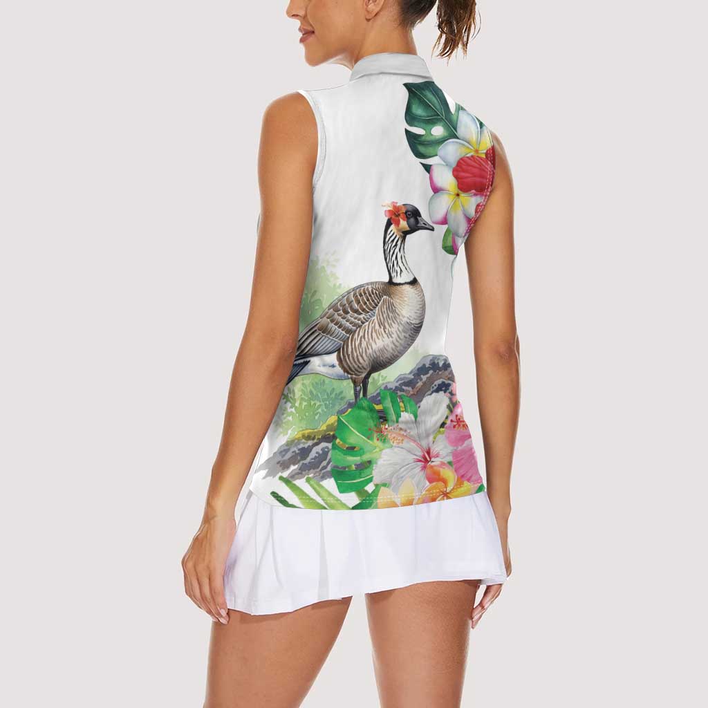 Aloha Hawaii Nene Goose Women Sleeveless Polo Shirt Tropical Flowers Watercolor Stylized LT14 - Polynesian Pride