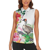 Aloha Hawaii Nene Goose Women Sleeveless Polo Shirt Tropical Flowers Watercolor Stylized LT14 - Polynesian Pride