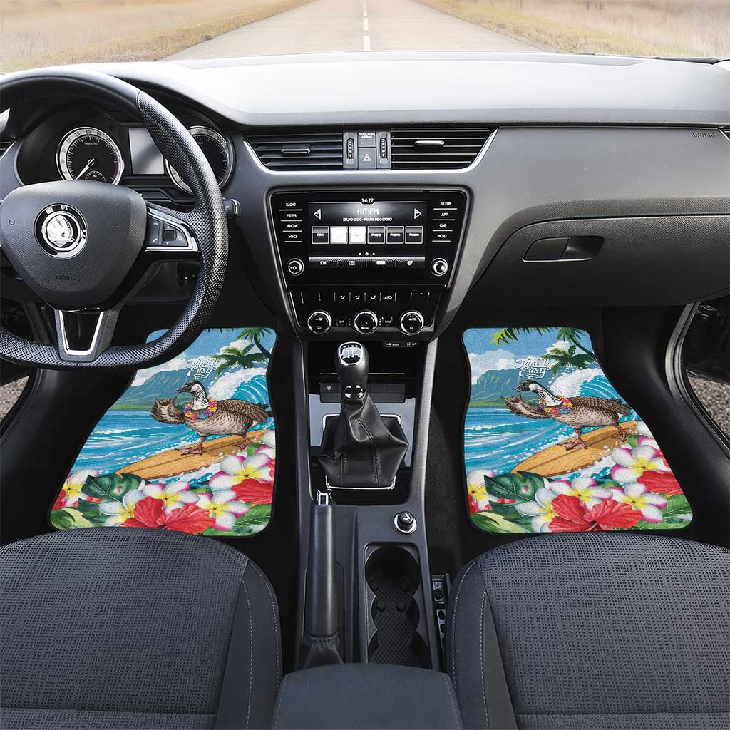 Aloha Hawaii Shaka Nene Goose Car Mats Surfing Take It Easy LT14 Set 2pcs - Front Blue - Polynesian Pride