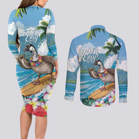 Aloha Hawaii Shaka Nene Goose Couples Matching Long Sleeve Bodycon Dress and Long Sleeve Button Shirt Surfing Take It Easy LT14 - Polynesian Pride