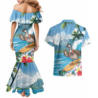 Aloha Hawaii Shaka Nene Goose Couples Matching Mermaid Dress and Hawaiian Shirt Surfing Take It Easy - Polynesian Pride