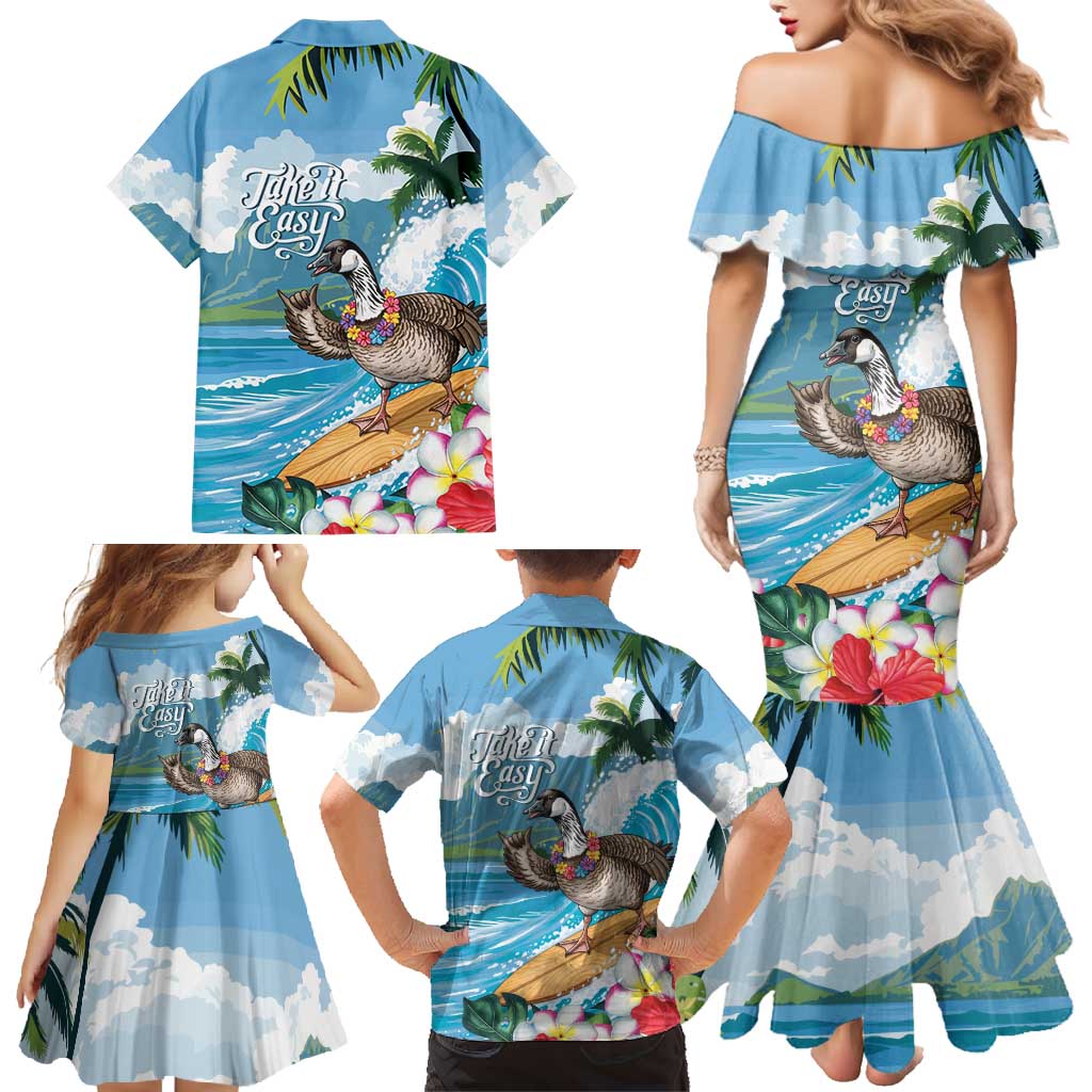Aloha Hawaii Shaka Nene Goose Family Matching Mermaid Dress and Hawaiian Shirt Surfing Take It Easy LT14 - Polynesian Pride