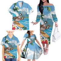 Aloha Hawaii Shaka Nene Goose Family Matching Off The Shoulder Long Sleeve Dress and Hawaiian Shirt Surfing Take It Easy LT14 - Polynesian Pride