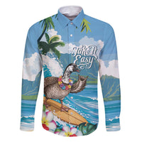 Aloha Hawaii Shaka Nene Goose Family Matching Off Shoulder Maxi Dress and Hawaiian Shirt Surfing Take It Easy LT14 Dad's Shirt - Long Sleeve Blue - Polynesian Pride