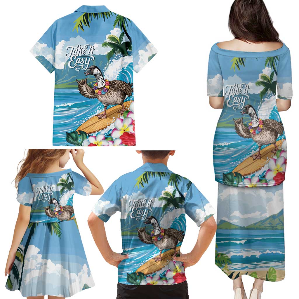 Aloha Hawaii Shaka Nene Goose Family Matching Puletasi and Hawaiian Shirt Surfing Take It Easy LT14 - Polynesian Pride