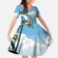 Aloha Hawaii Shaka Nene Goose Family Matching Short Sleeve Bodycon Dress and Hawaiian Shirt Surfing Take It Easy LT14 Daughter's Dress Blue - Polynesian Pride