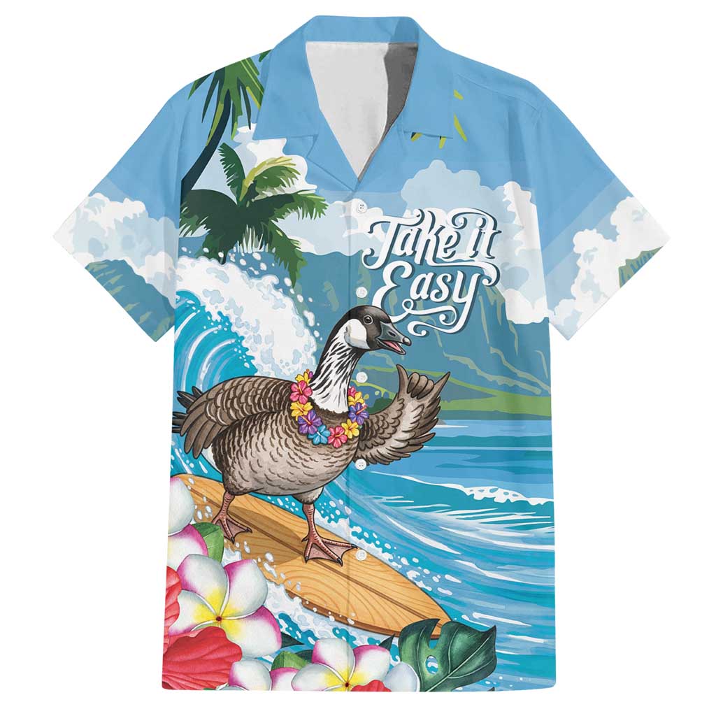 Aloha Hawaii Shaka Nene Goose Family Matching Tank Maxi Dress and Hawaiian Shirt Surfing Take It Easy LT14 Dad's Shirt - Short Sleeve Blue - Polynesian Pride