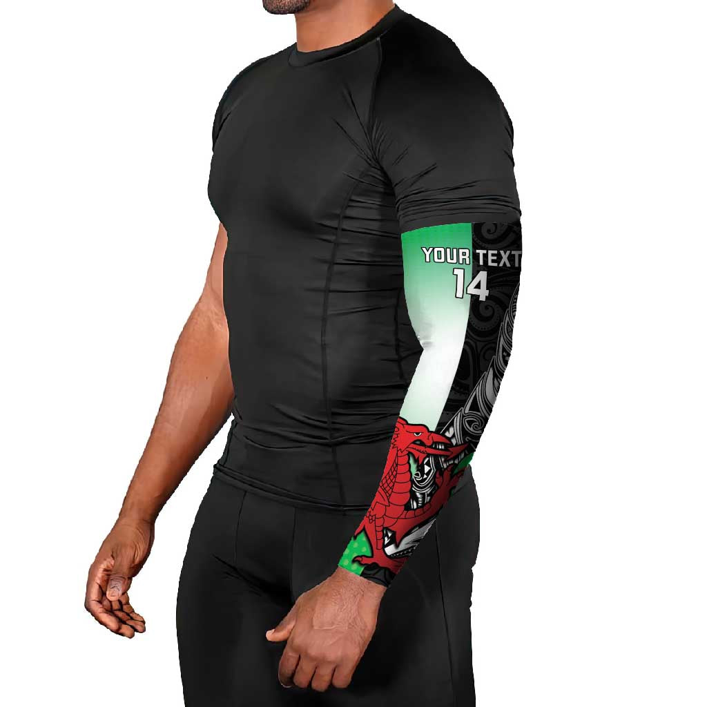 New Zealand and Wales Rugby Custom Arm Sleeves Aotearoa All Black Combine Welsh Dragon LT14 - Polynesian Pride