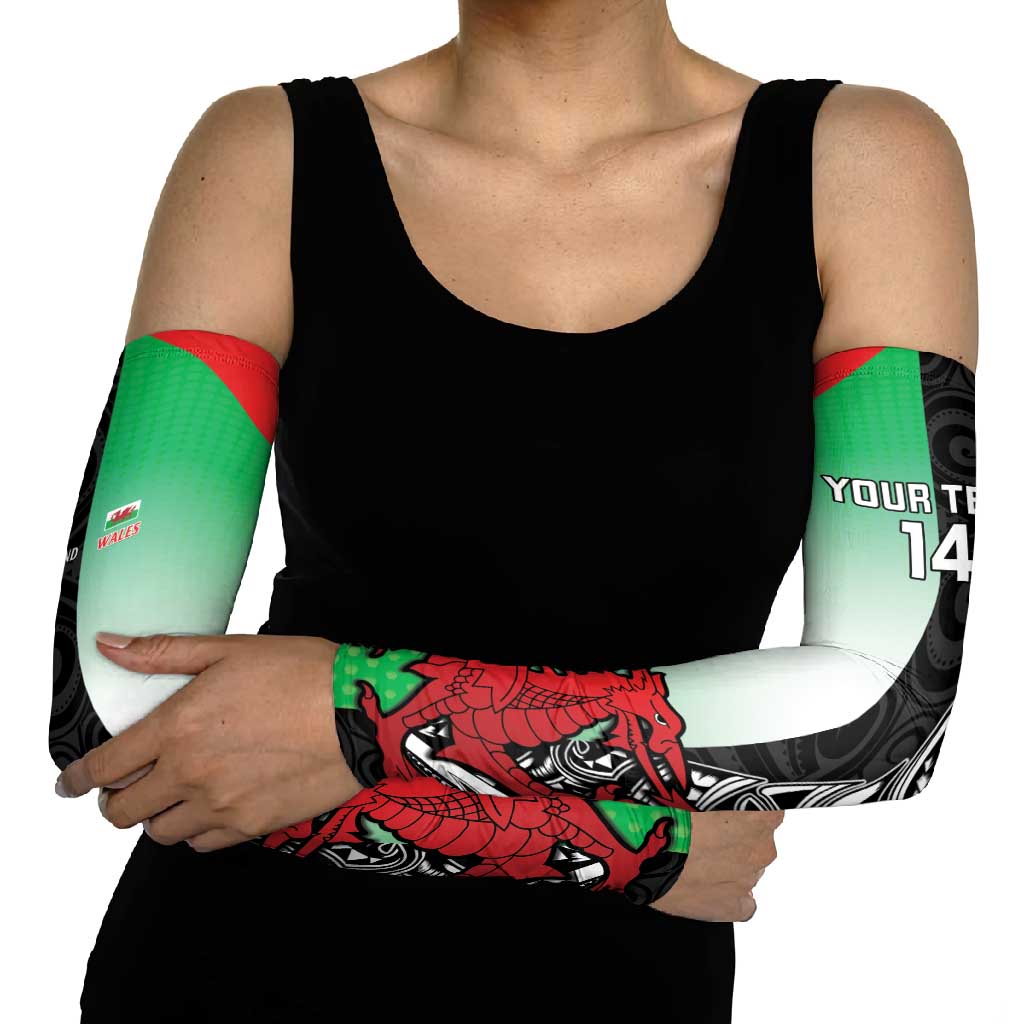 New Zealand and Wales Rugby Custom Arm Sleeves Aotearoa All Black Combine Welsh Dragon LT14 - Polynesian Pride