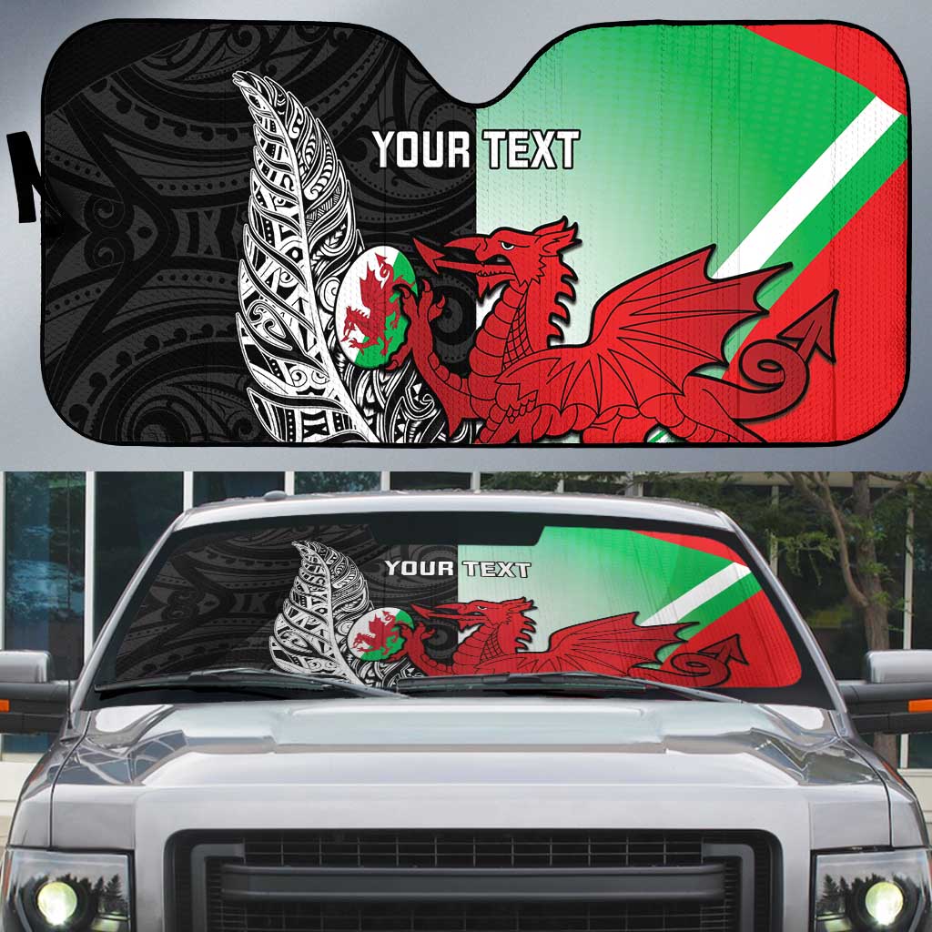 New Zealand and Wales Rugby Custom Auto Sun Shade Aotearoa All Black Combine Welsh Dragon LT14 Black - Polynesian Pride