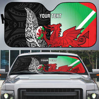 New Zealand and Wales Rugby Custom Auto Sun Shade Aotearoa All Black Combine Welsh Dragon LT14 Black - Polynesian Pride