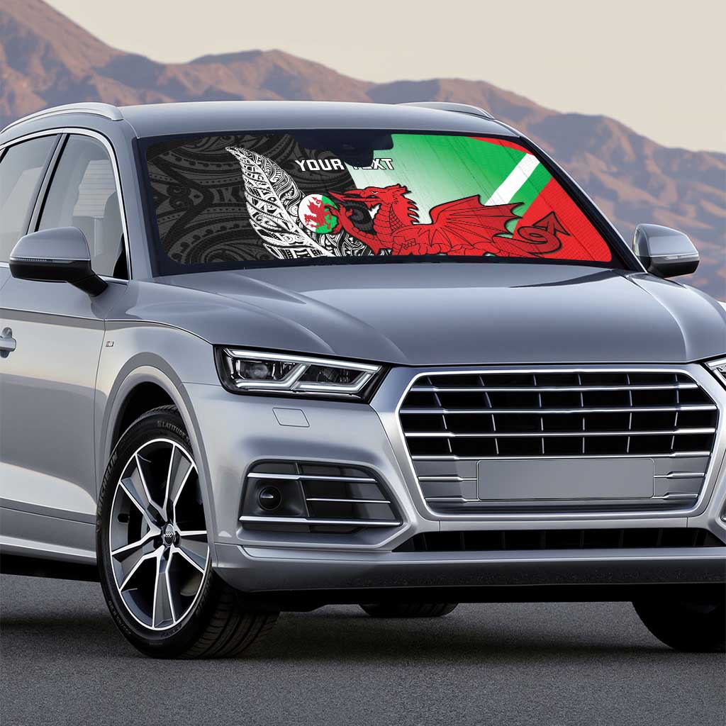 New Zealand and Wales Rugby Custom Auto Sun Shade Aotearoa All Black Combine Welsh Dragon LT14 - Polynesian Pride