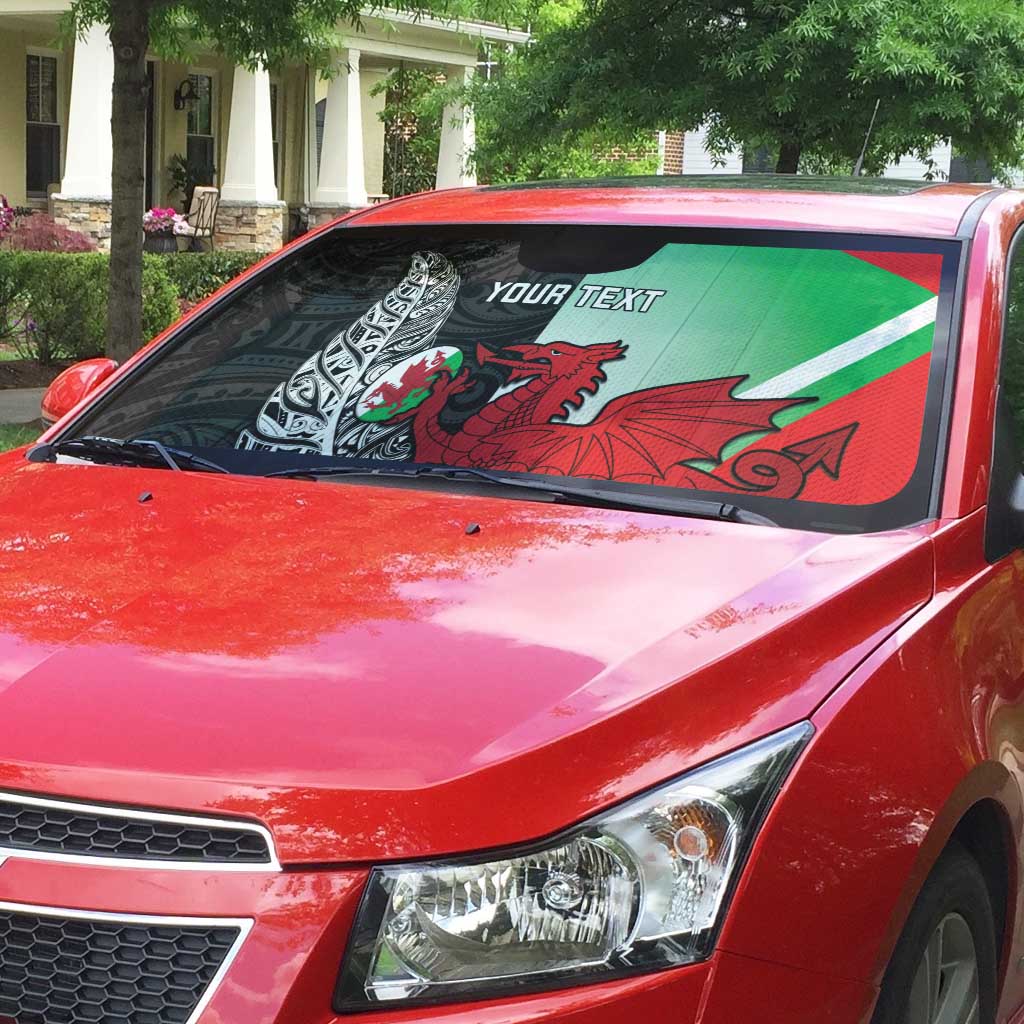 New Zealand and Wales Rugby Custom Auto Sun Shade Aotearoa All Black Combine Welsh Dragon LT14 - Polynesian Pride