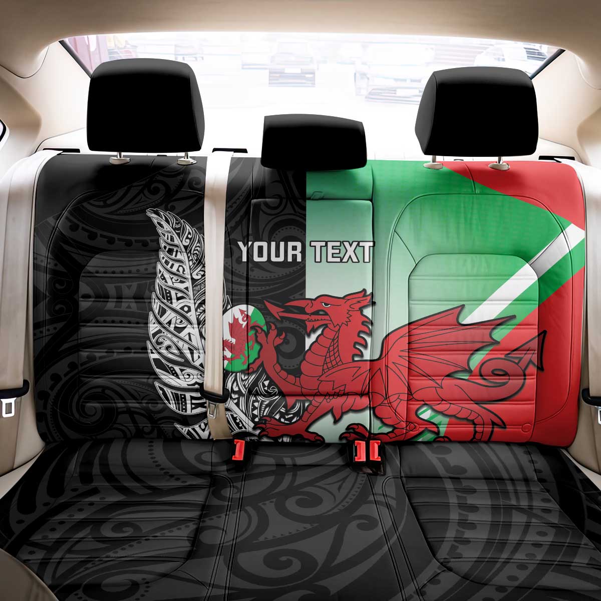New Zealand and Wales Rugby Custom Back Car Seat Cover Aotearoa All Black Combine Welsh Dragon LT14 - Polynesian Pride