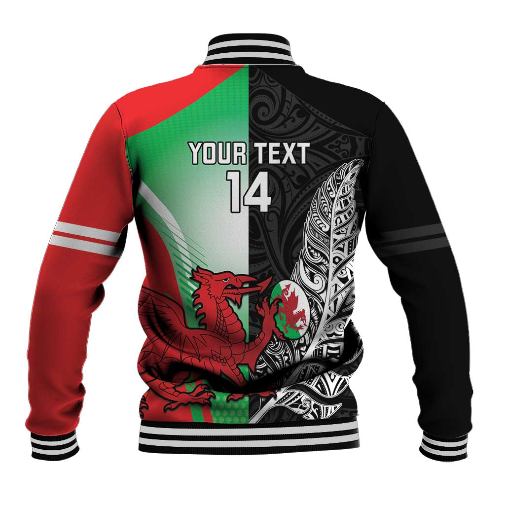New Zealand and Wales Rugby Custom Baseball Jacket Aotearoa All Black Combine Welsh Dragon - Polynesian Pride
